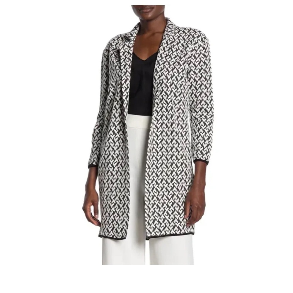 Philosophy Republic Clothing Black White Knit Open Front Jacket Coat XL